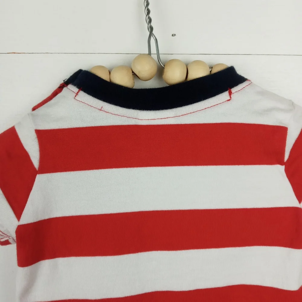 Gymboree boys size 3-6 mos red white blue striped romper navy bottom, stripes
